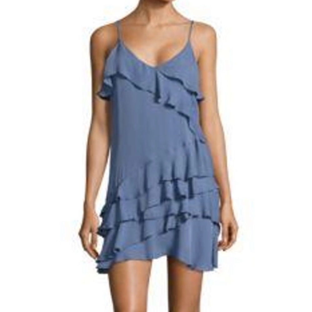 PARKER Athens Silk Tiered Ruffle Dress in Silver Lake